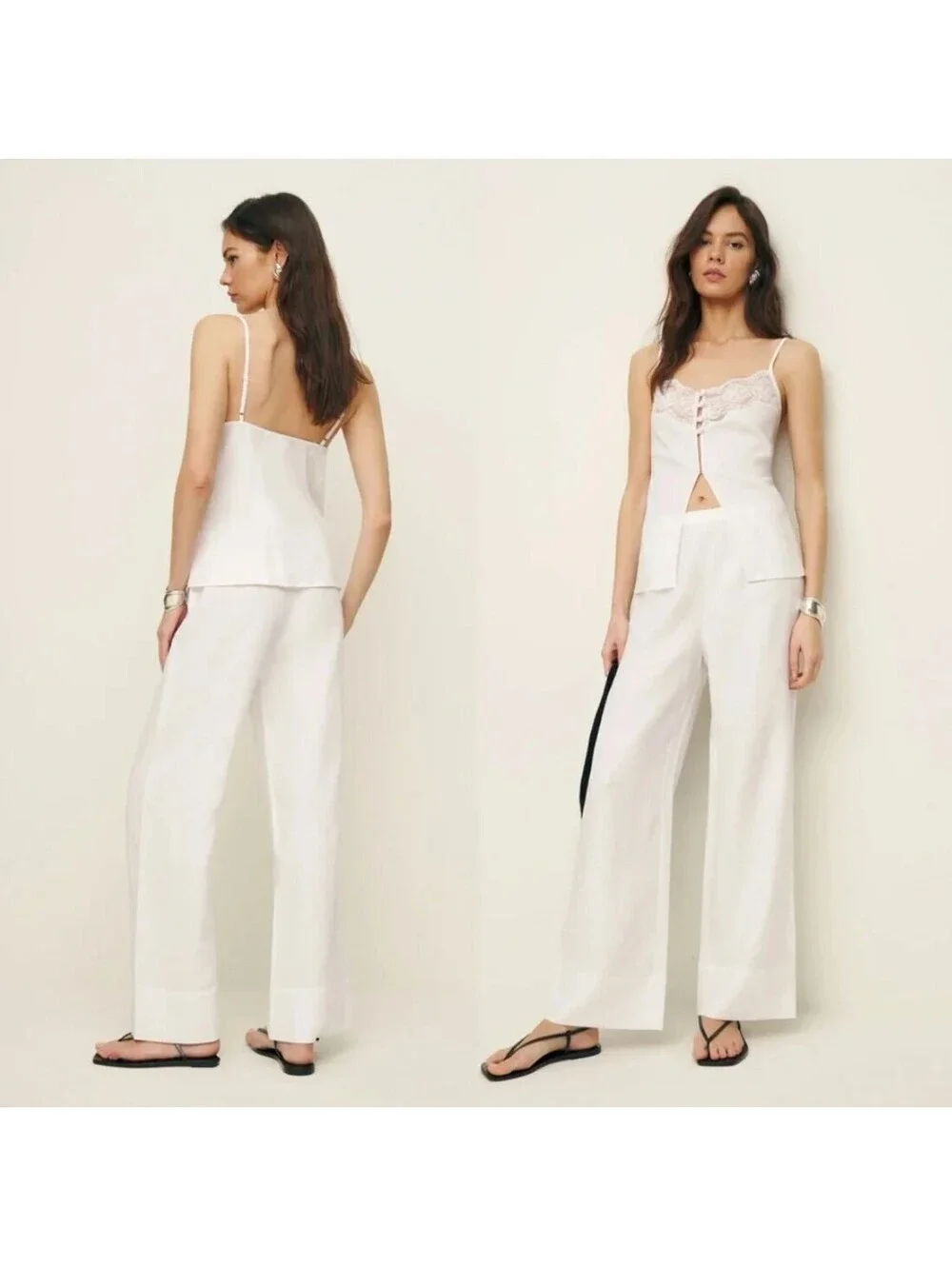 Reformation Tess White 100% Linen Two Piece Set Top Pants Size 8 NWT